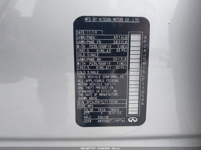 Продажа на аукционе авто 2020 Infiniti Qx50 Luxe, vin: 3PCAJ5M15LF110548, номер лота: 44077317