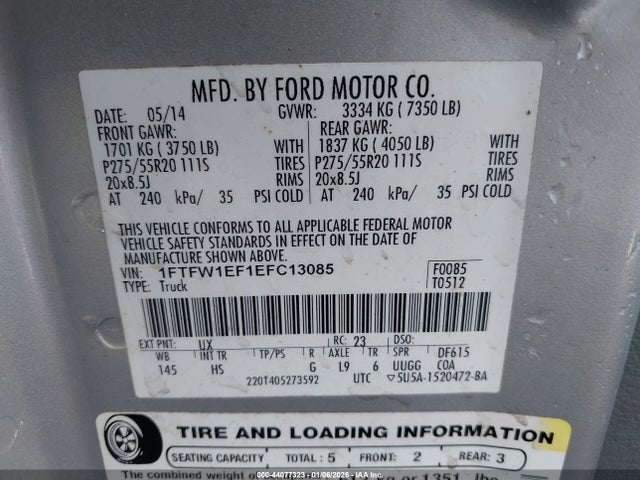 Ford F-150 Lariat 2014 1FTFW1EF1EFC13085 Image 9