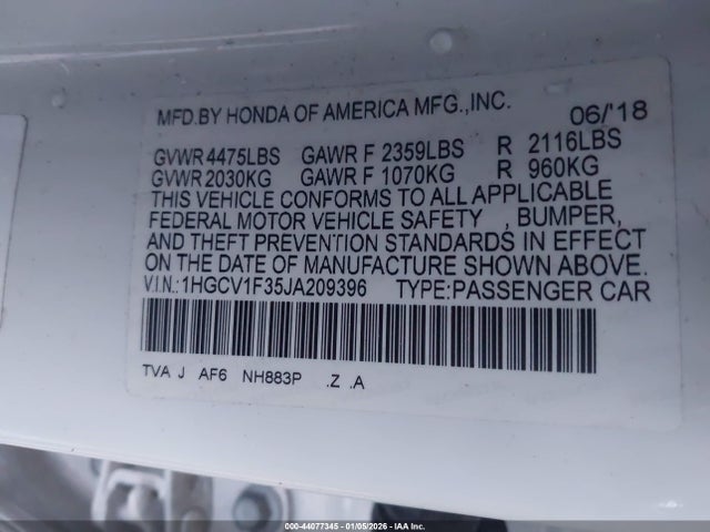 Продаж на аукціоні авто 2018 Honda Accord Sport, vin: 1HGCV1F35JA209396, номер лоту: 44077345