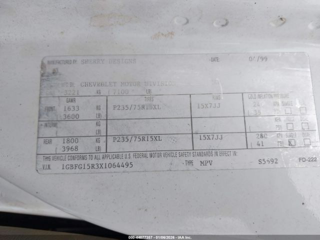 1999 CHEVROLET EXPRESS 1GBFG15R3X1064495 Photo 8