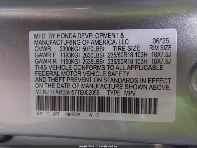 Продажа на аукционе авто 2026 Honda Cr-v Hybrid 2wd Sport, vin: 7FARS5H57TE002059, номер лота: 44077390