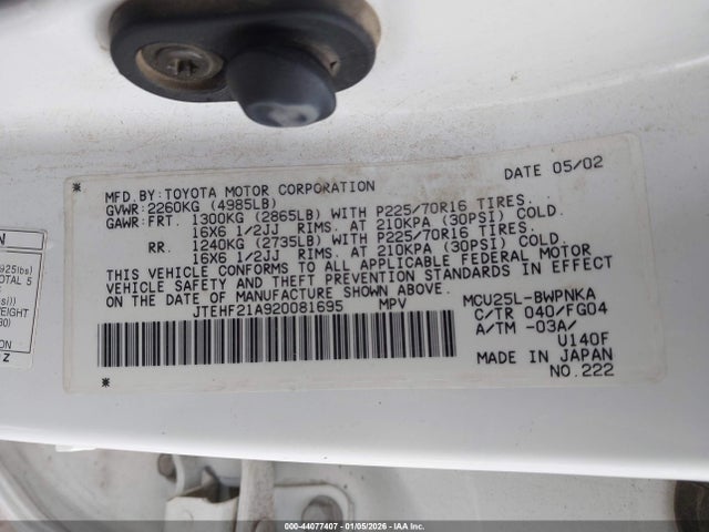2002 TOYOTA HIGHLANDER JTEHF21A920081695 Photo 8