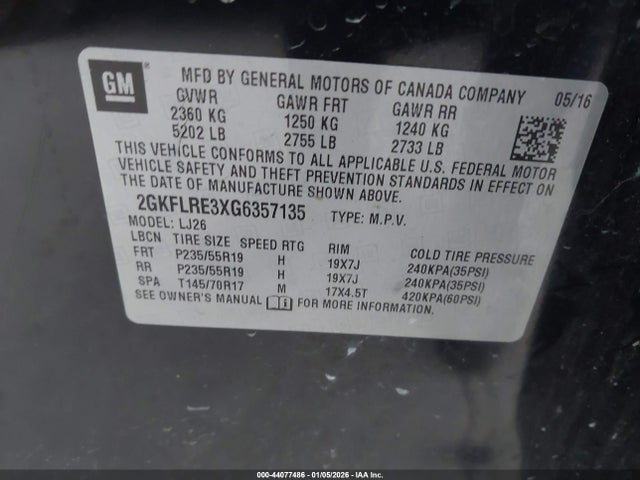 Продажа на аукционе авто 2016 Gmc Terrain Denali, vin: 2GKFLRE3XG6357135, номер лота: 44077486