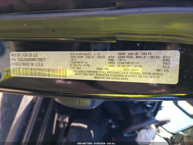 2022 JEEP WRANGLER 1C4GJXANXNW139877 Photo 8