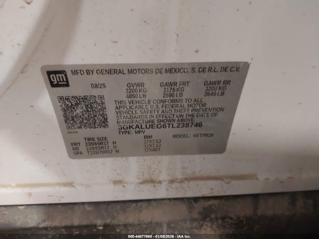 44077668 :رقم المزاد ، 3GKALUEG6TL238746 vin ، 2026 Gmc Terrain Awd Elevation مزاد بيع