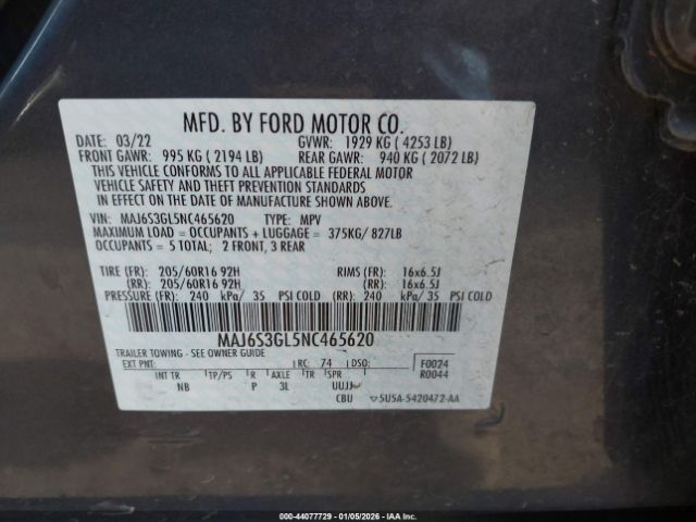 2022 FORD ECOSPORT MAJ6S3GL5NC465620 Photo 8