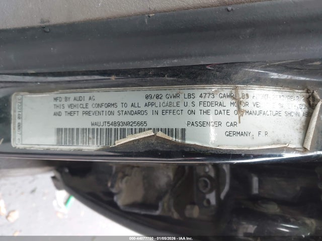 Aukcja sprzedaży 2003 Audi A6 3.0, vin: WAUJT54B93N025665, numer aukcji: 44077750