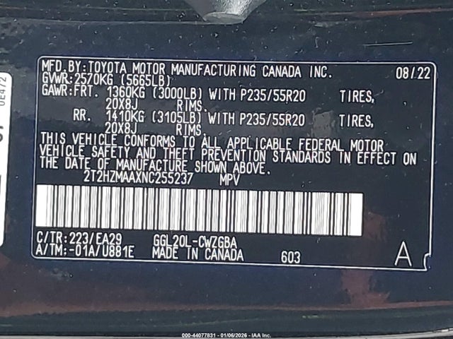 Продаж на аукціоні авто 2022 Lexus Rx 350, vin: 2T2HZMAAXNC255237, номер лоту: 44077831