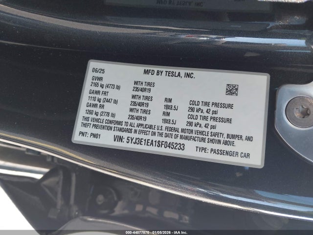 Продаж на аукціоні авто 2025 Tesla Model 3 Long Range Rear-wheel Drive/standard Rear-wheel Drive, vin: 5YJ3E1EA1SF045233, номер лоту: 44077870