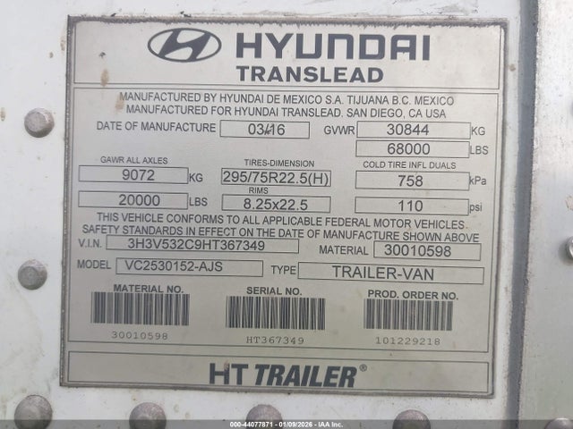 2017 Hyundai Translead Inc Hyundai Translead Inc მანქანა იყიდება აუქციონზე, vin: 3H3V532C9HT367349, აუქციონის ნომერი: 44077871
