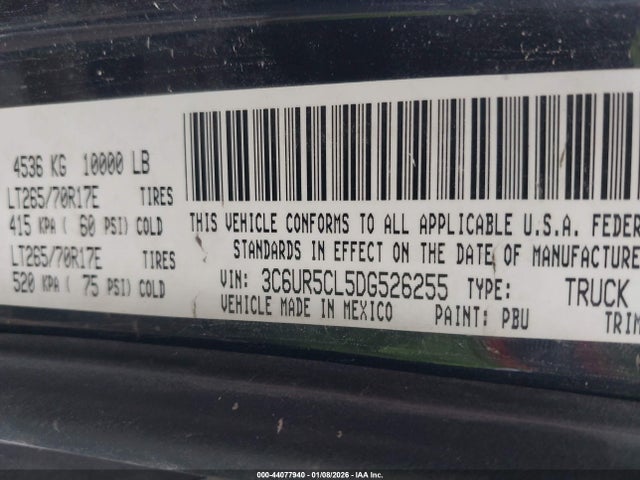 44077940 :رقم المزاد ، 3C6UR5CL5DG526255 vin ، 2013 Ram 2500 Tradesman مزاد بيع