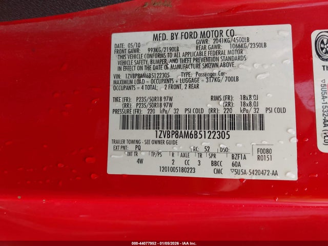 2011 FORD MUSTANG 1ZVBP8AM6B5122305 Photo 8