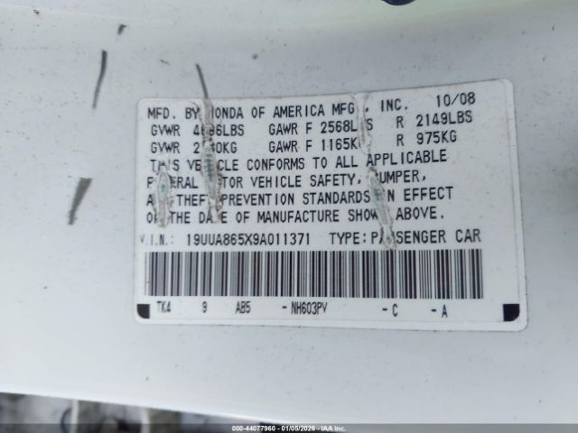 2009 ACURA TL 19UUA865X9A011371 Photo 8