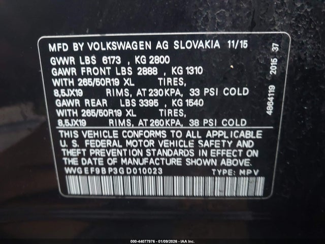 2016 VOLKSWAGEN TOUAREG WVGEF9BP3GD010023 Photo 8