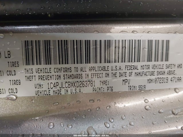 1C4PJLCBXKD263781 Jeep Cherokee Latitude Fwd