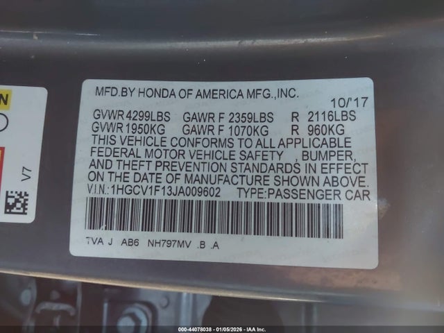 Honda ACCORD LX 2018 1HGCV1F13JA009602 Image 9