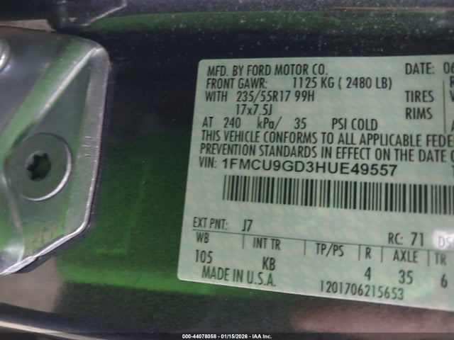 1FMCU9GD3HUE49557 Ford ESCAPE SE