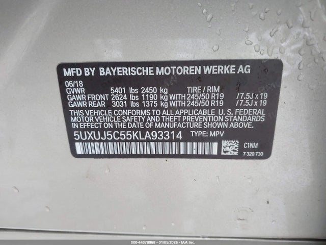 2019 Bmw X4 მანქანა იყიდება აუქციონზე, vin: 5UXUJ5C55KLA93314, აუქციონის ნომერი: 44078068