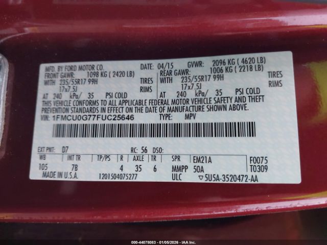 2015 FORD ESCAPE 1FMCU0G77FUC25646 Photo 8