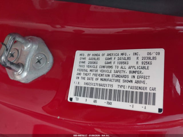 Продаж на аукціоні авто 2009 Honda Accord 2.4 Ex, vin: 1HGCS12719A021715, номер лоту: 44078117