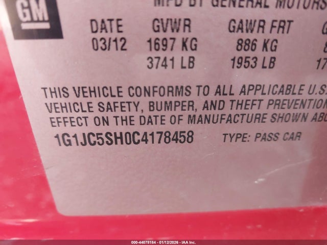 2012 CHEVROLET SONIC 1G1JC5SH0C4178458 Photo 8