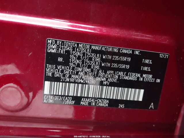 2T3N1RFV6MW244280 Toyota Rav4 Limited