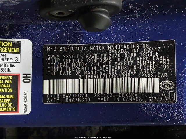 2T1BURHE7HC861338 Toyota COROLLA SE