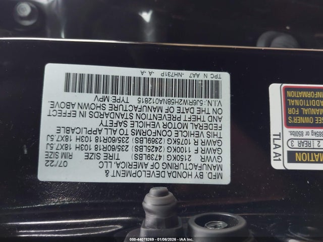 5J6RW2H58NA012815 Honda Cr-v Awd Ex