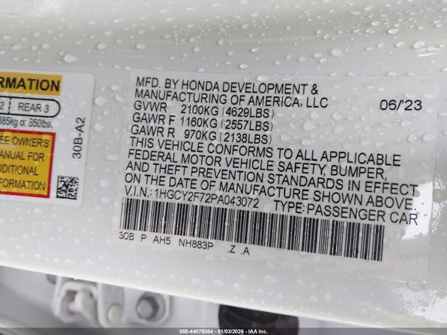 1HGCY2F72PA043072 Honda Accord Hybrid Sport-l