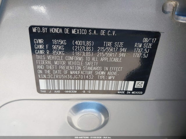 2018 HONDA HR-V 3CZRU5H36JG701432 Photo 8