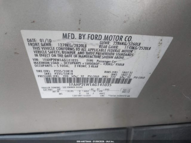 2010 FORD TAURUS 1FAHP2EW1AG141035 Photo 8