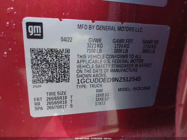 1GCUDDED9NZ512545 Chevrolet Silverado 1500 4wd Standard Bed Lt