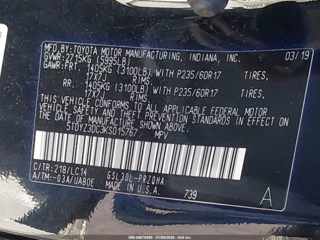 2019 TOYOTA SIENNA 5TDYZ3DC3KS015767 Photo 8