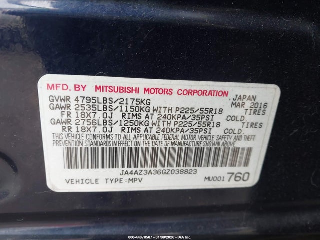 2016 MITSUBISHI OUTLANDER JA4AZ3A36GZ038823 Photo 8