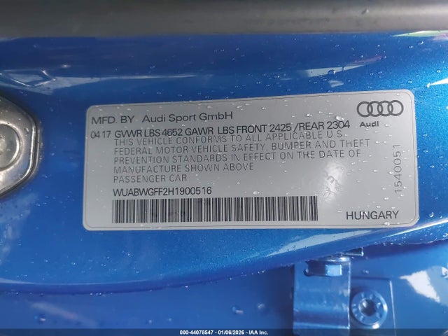 Audi Rs 3 2.5t 2017 WUABWGFF2H1900516 Image 9