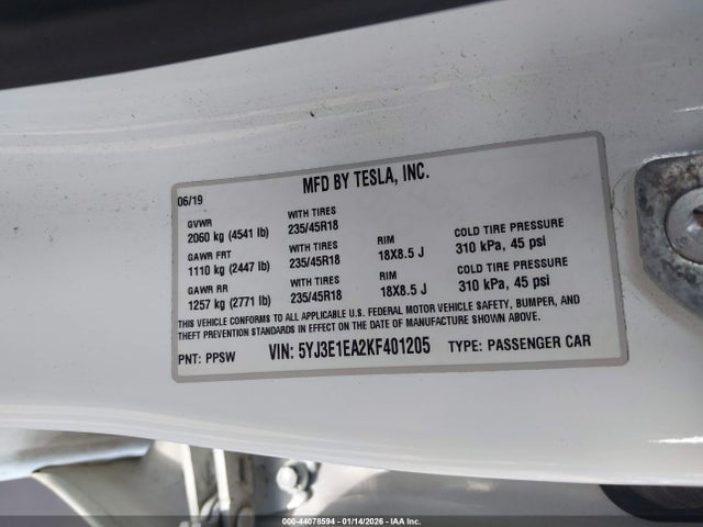 2019 TESLA MODEL 3 5YJ3E1EA2KF401205 Photo 8