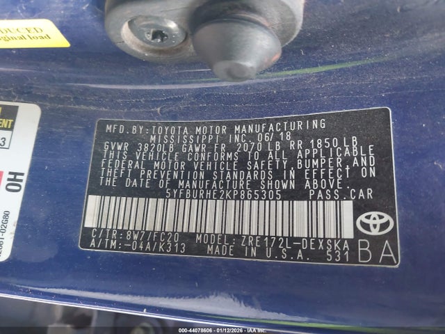 Aukcja sprzedaży 2019 Toyota Corolla Se, vin: 5YFBURHE2KP865305, numer aukcji: 44078606