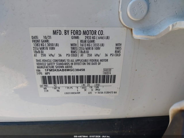 2021 FORD POLICE INTERCEPTOR UTILITY 1FM5K8AB8MGC38458 Photo 8