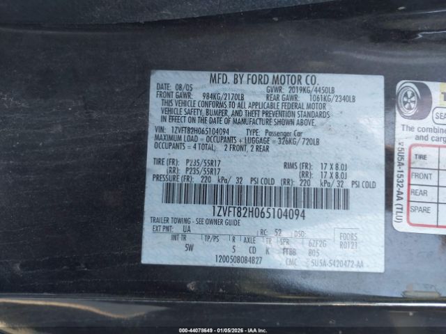 2006 FORD MUSTANG 1ZVFT82H065104094 Photo 8