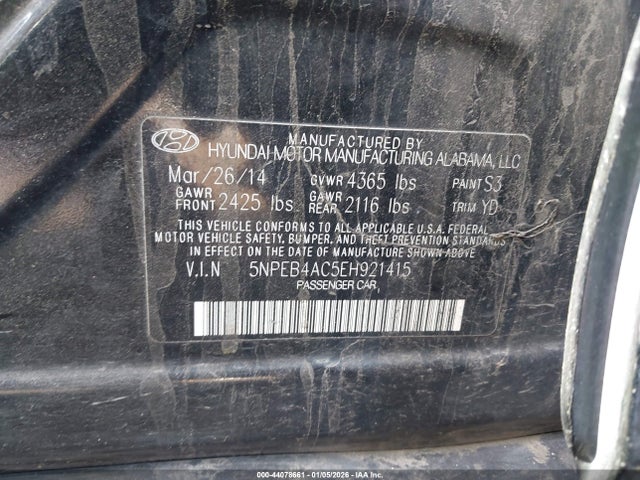 5NPEB4AC5EH921415 Hyundai SONATA GLS