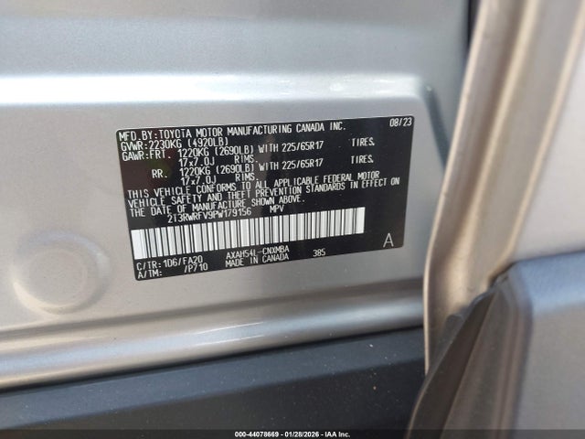 2T3RWRFV9PW179156 Toyota Rav4 Hybrid Xle