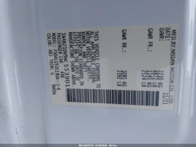 1N4BZ1DV9NC553901 Nissan Leaf Sl Plus 62 Kwh