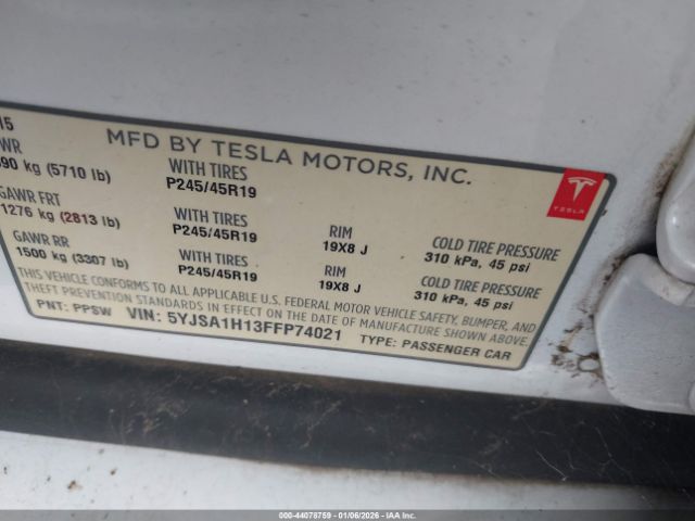 2015 TESLA MODEL S 5YJSA1H13FFP74021 Photo 8