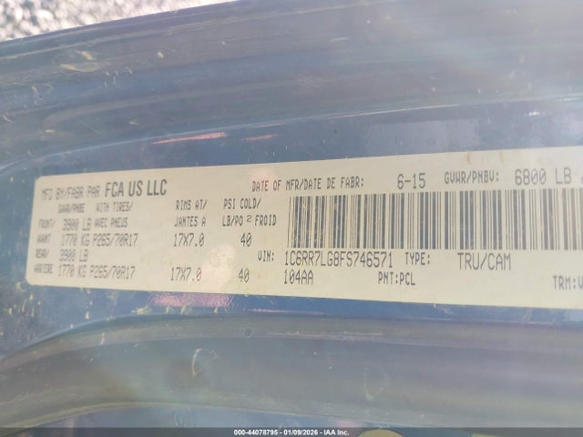 2015 Ram 1500 Slt მანქანა იყიდება აუქციონზე, vin: 1C6RR7LG8FS746571, აუქციონის ნომერი: 44078795