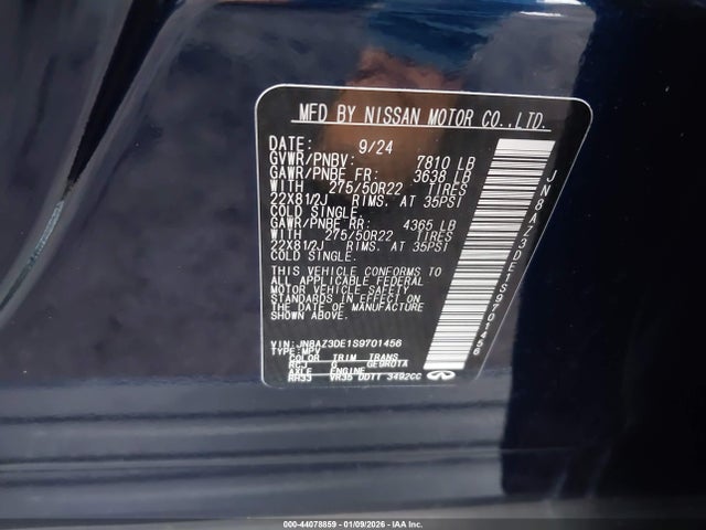 Aukcja sprzedaży 2025 Infiniti Qx80 Sensory Awd, vin: JN8AZ3DE1S9701456, numer aukcji: 44078859