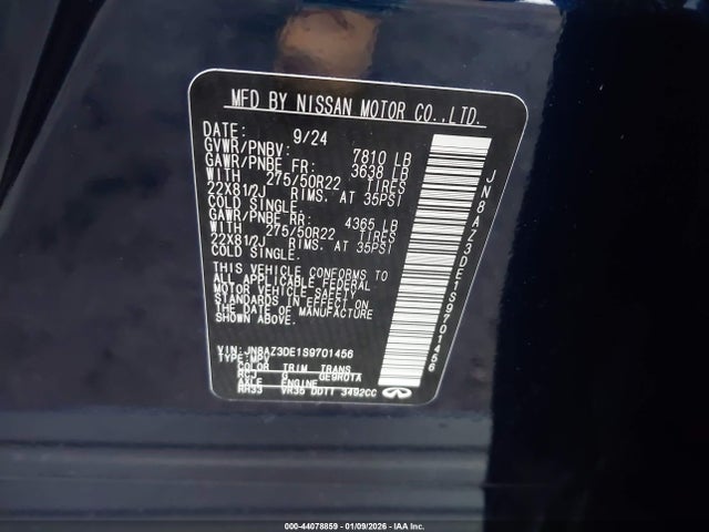 Aukcja sprzedaży 2025 Infiniti Qx80 Sensory Awd, vin: JN8AZ3DE1S9701456, numer aukcji: 44078859