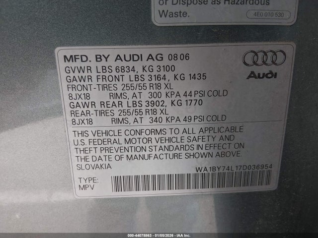 2007 AUDI Q7 WA1BY74L17D036954 Photo 8