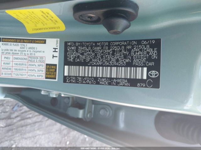 2019 TOYOTA PRIUS JTDKARFU5K3094253 Photo 8