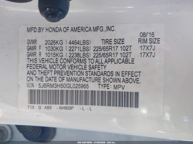 5J6RM3H50GL025965 Honda CR-V EX