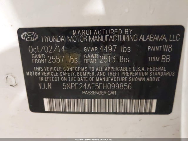 Hyundai SONATA SE 2015 5NPE24AF5FH099856 Image 9